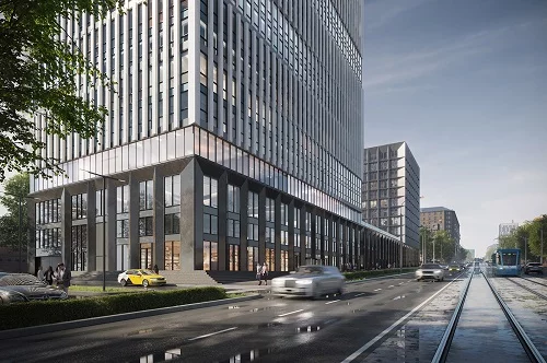 Началась облицовка фасадов будущего бизнес-центра 